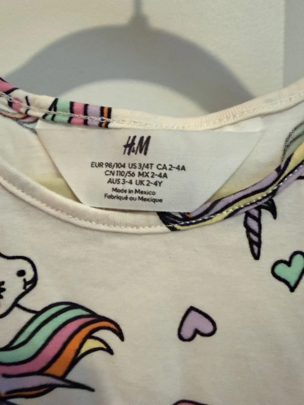 H&M Girls Dress Cream Sleeveless Unicorn Heart Print 100% Cotton Size 3/4T